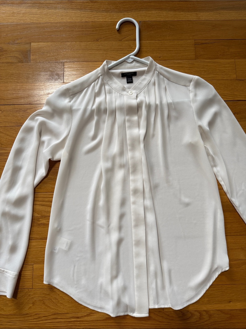 Ann Taylor Cream Pleated Front Band-Collar Blouse